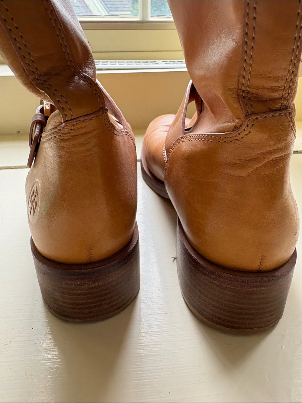 Tory Burch Tan Leather Mid-Calf Buckle Boots
